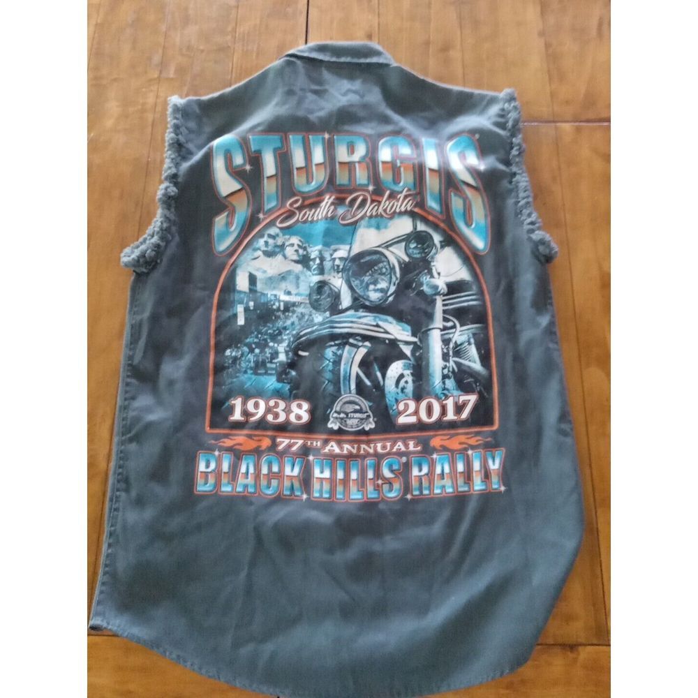 Black Hills Sturgis Motorcycle Rally 77th Black Sleeveless Button Down Mens M